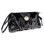 Patent-leather clutch with crest detail, Gucci.