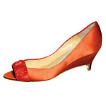Satin shoes with jeweled bow, Emporio Armani.