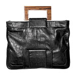 Croc-embossed leather bag with wooden handle, Zina Eva.