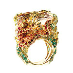 Ring of 18kt yellow gold, diamonds, morganite, tsavorite garnet, sapphire, emerald and spinel, Dior Fine Jewelry.