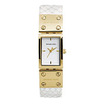 Watch with leather-and-gold-plated band, Michael Michael Kors.