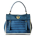 Croc-embossed leather bag with canvas trim, Yves Saint Laurent.