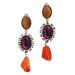 Brass, copper plate, Swarovski crystal, carnelian, amethyst, and tiger's eye earrings, Philippe Ferrandis.