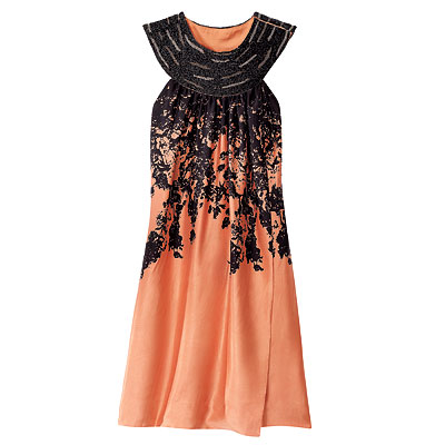 Embroidered silk dress, Castle Starr.
