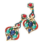Gold-plated clip-on earrings with lapis, turquoise, malachite, jade and golden Austrian crystals, Jos.