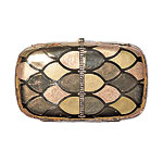 Metal and enamel clutch with Swarovski crystal accents, Shana London.