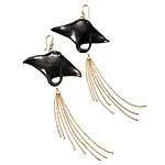 Ebony manta ray earrings with diamonds and 14kt-gold chains, Katherine Azarmi-Rose.