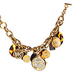Gold tone watch with crystal logo charms, Michael Michael Kors.