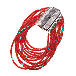 Bracelet of antique glass beads with turquoise and sterling silver, Flying Lizard Designs.