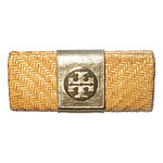 Straw clutch with metallic leather trim, Tory Burch.