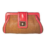 Straw clutch with leather trim, Tommy Hilfiger.
