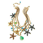 Starfish-pendant necklace of gold plate and faux stones, Sequin.