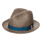 Striped grosgrain-and-straw fedora with leather, Stetson.