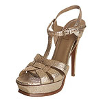 Gold stiletto shoes, YSL.