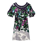 Silk satin chiffon dress with chain-mail yoke, Mint Jodi Arnold.
