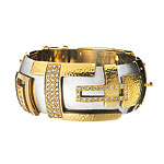 Titanium striped cuff with 18kt-gold and diamonds, Kara Ross.