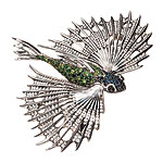 Flying Fish brooch of 18kt white gold, diamonds, black sapphires and green tourmalines, Stephen Webster.
