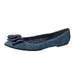 Suede flats with grosgrain bow, Delman.