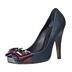Leather pumps with gros-grain and rhinestones, BCBG Max Azria.