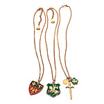 Enamel and brass crest pendants, Yochi Design.