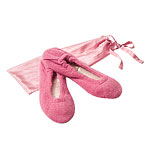 Cashmere slippers in Carnation, White + Warren.
