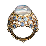 18kt-gold Ravenna ring with blue moonstone, diamonds and saphires, Temple St. Clair.