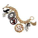 Gold-and-silver-plated brass, mother-of-pearl and rhinestone County Estate charm bracelet, Juicy Couture.