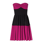 Silk dress in raspberry wine and black and heather and white, Jay Godfrey.