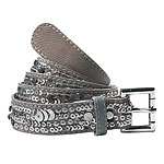 Taffeta and leather belt with sequins and brass buckle, Chan Luu.