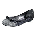 Sequined satin flats with patent leather trim, Rafe.