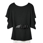 Cashmere top with patent leather belt, AK Anne Klein.
