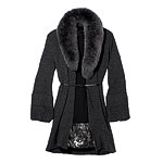 Wool-cashmere cardigan with removable fox-fur collar, Magaschoni.