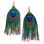 24kt gold earrings with peacock feathers, Gurhan.