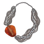 Vintage steel and gunmetal chains Jac necklace with red agate, Gemma Redux.