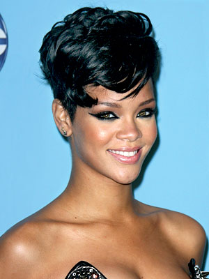 rihanna short haircuts. Rihanna short curly hairstyle