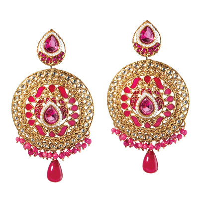 Antiqued gold-plated earrings with cultured pearls, glass and enamel, Tejani