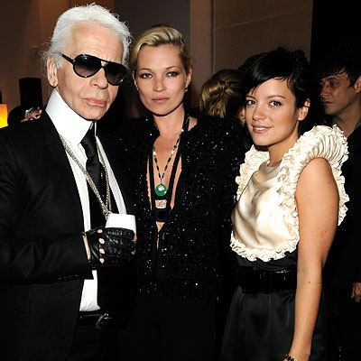 Karl Lagerfeld, Kate Moss, Lily Allen at Chanel