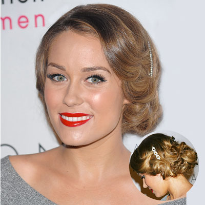 A delicate braid tops off Lauren Conrad's ultra-long, slightly wavy tresses.