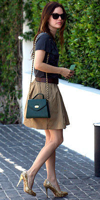 Rachel Bilson in Brian Reyes skirt and Guiseppe Zanotti shoes