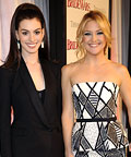 Anne Hathaway in Band of Outsiders and Kate Hudson in Oscar de la Renta, Premiere of Bride Wars, New York City