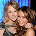 Taylor Swift in Colette Dinnigan, Miley Cyrus in Roberto Cavalli, Clive Davis Pre-Grammy party, 2009 Grammy Awards, Grammys
