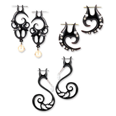 K. Brunini Water Buffalo Horn, 18K Gold, Diamond and Pearl Earrings