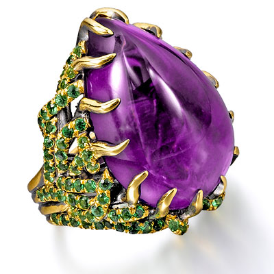 Wendy Brandes Amethyst, Tsavorite and 18K Gold Marie Antoinette Ring