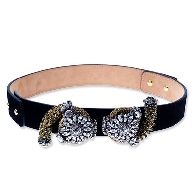 Vionnet Suede Belt with Crystal Brooches
