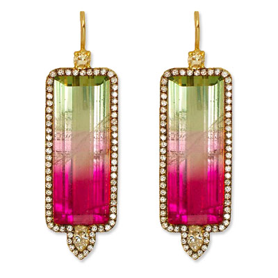 Jemma Wynne Watermelon Tourmaline, Diamond, and 18K Gold Earrings