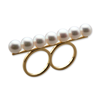 Tasaki by Thakoon Akoya Pearl and Gold Double Finger Ring Ring