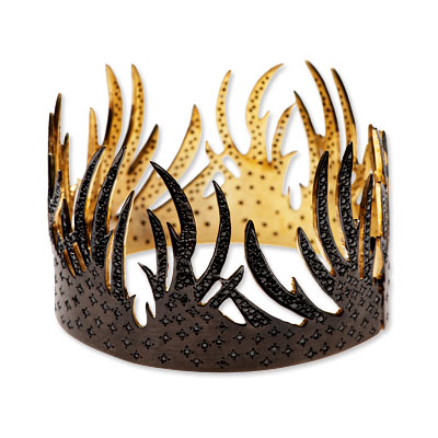 House of Waris Blackened Brass and Black Diamond Flame Bracelet