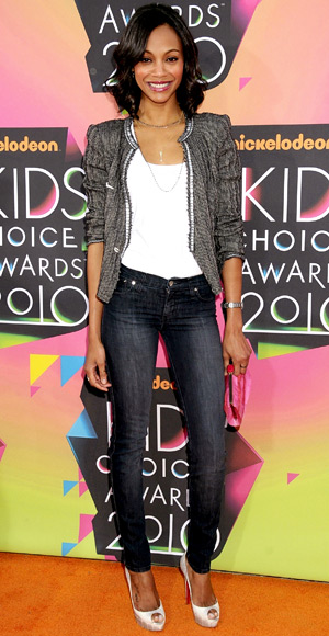 Zoe Saldana  - Wear with a Strong-Shoulder Jacket - Jeans Trends - Denim