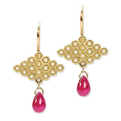 Mallary Marks Gold and Ruby Tibetian Cloud Earrings