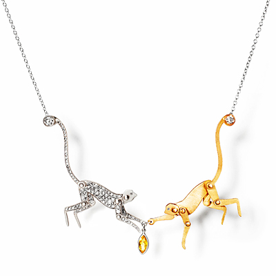Marc Alary Double Monkey Charm Necklace
